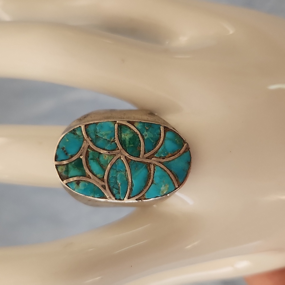 Vintage Stained Glass Mosaic Turquoise Ring